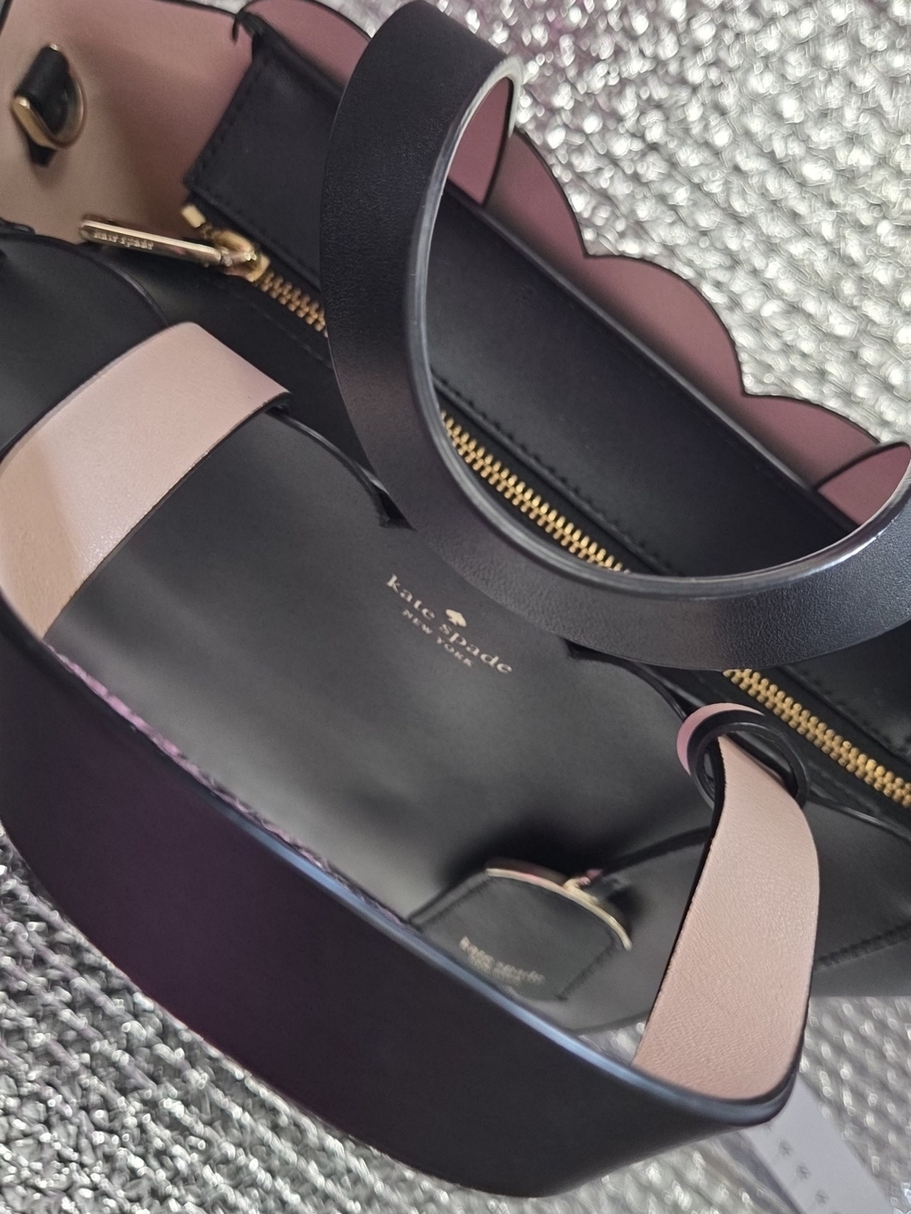 kate spade Black Tote with Scalloped Top and Pink Trim - Picture 3 of 9